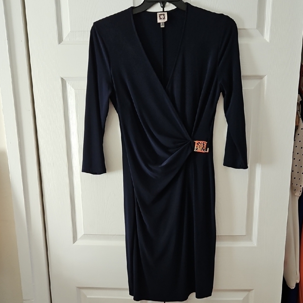 Anne Klein Navy 3/4 Sleeve Dress with Buckle